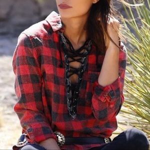 Vintage Havana red check lace up shirt
